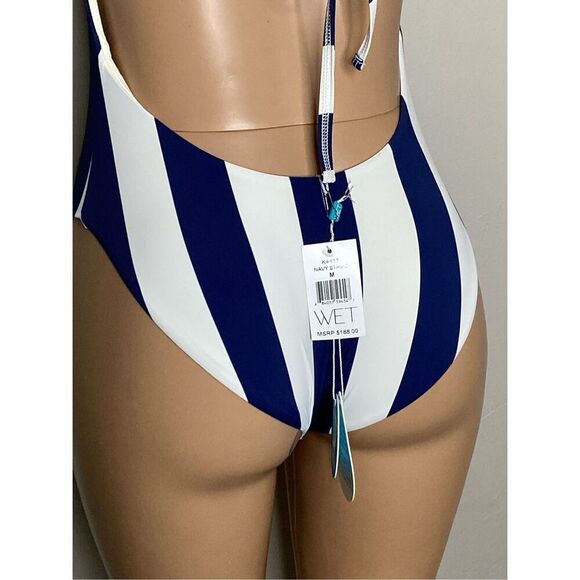 New. WET L.A. navy stripe swimsuit. Medium. Retails $188 - Picture 8 of 9